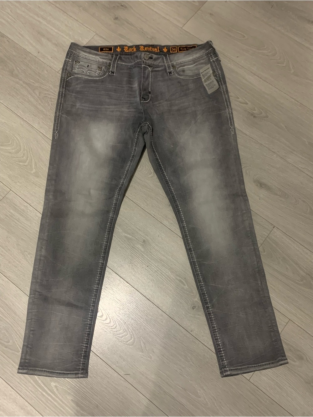 Brand New Women’s Rock Revival Gray Alba Easy Skinny White Stitch Stretch Jeans